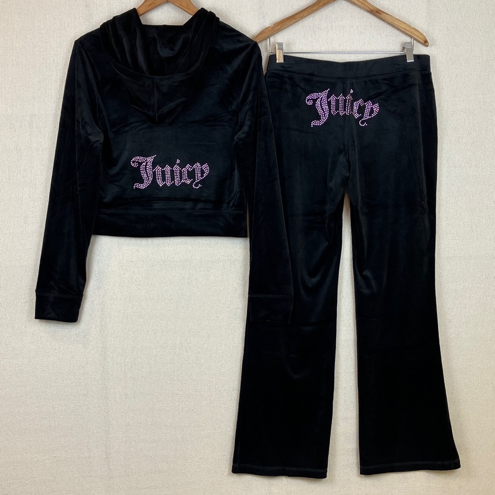 Juicy Couture Velour Tracksuit Set Black with Pink Rhinestones NWT $199